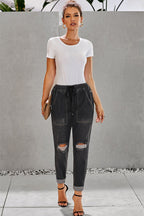 High-Waist Straight-Leg-Jeans mit Used-Look