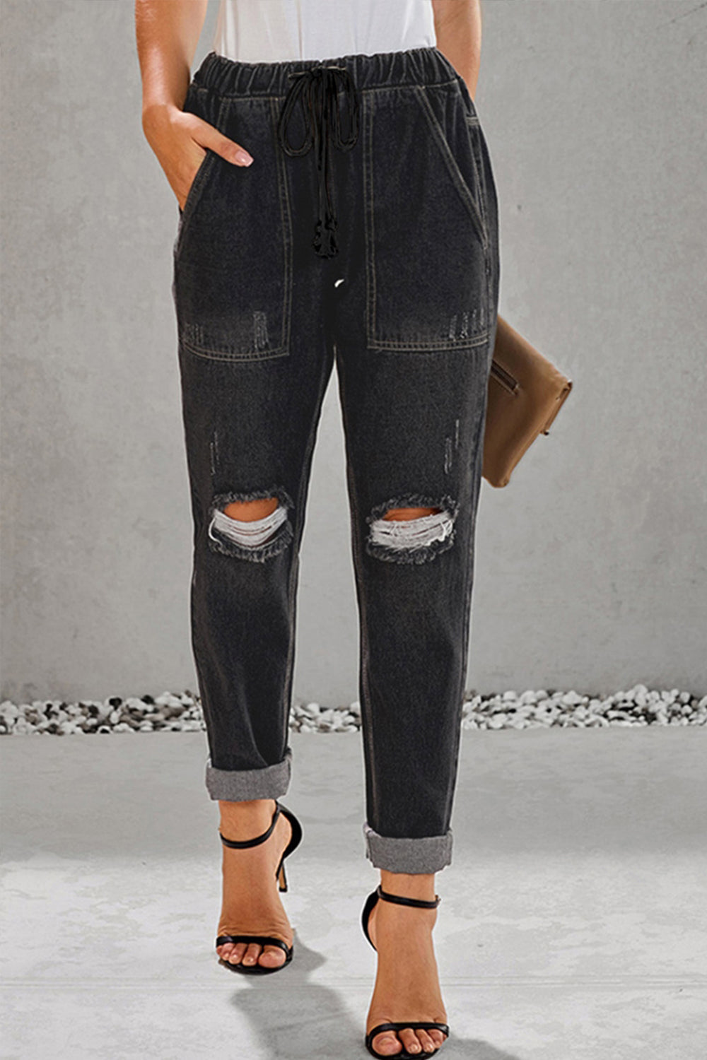 High-Waist Straight-Leg-Jeans mit Used-Look