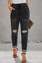 High-Waist Straight-Leg-Jeans mit Used-Look