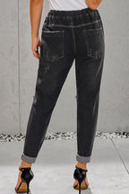 High-Waist Straight-Leg-Jeans mit Used-Look