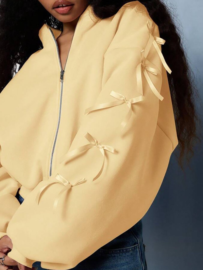 Hoodie mit Reißverschluss, Schleifendetail und Stickerei