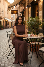 Damen Maxikleid mit Drapierung und Rundhalsausschnitt