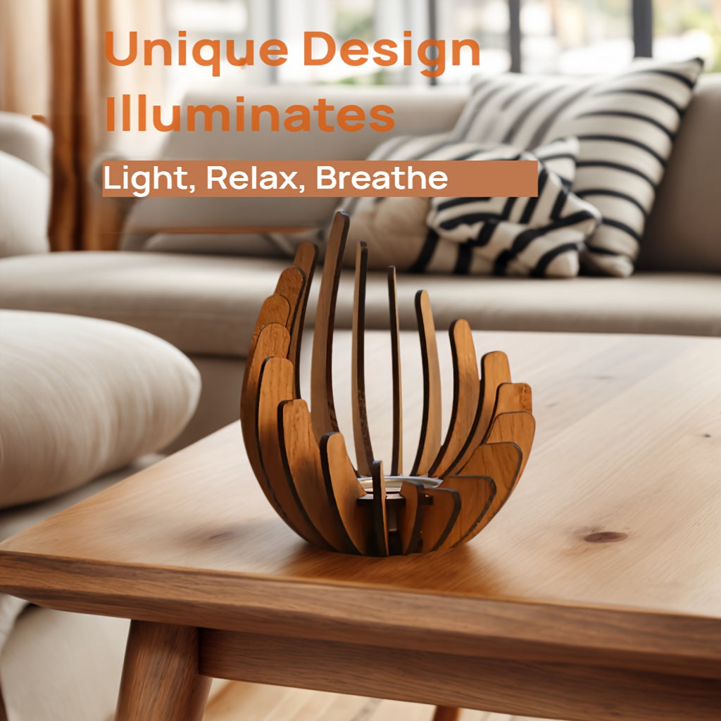Boho Lotus Kerzenhalter – Handgefertigtes Schichtdesign aus Holz