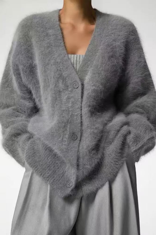 Strickjacke mit V-Ausschnitt und Strickstruktur in Khaki