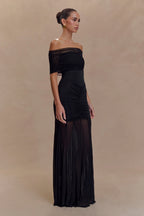Damen Maxikleid mit Carmen-Ausschnitt und Raffungen