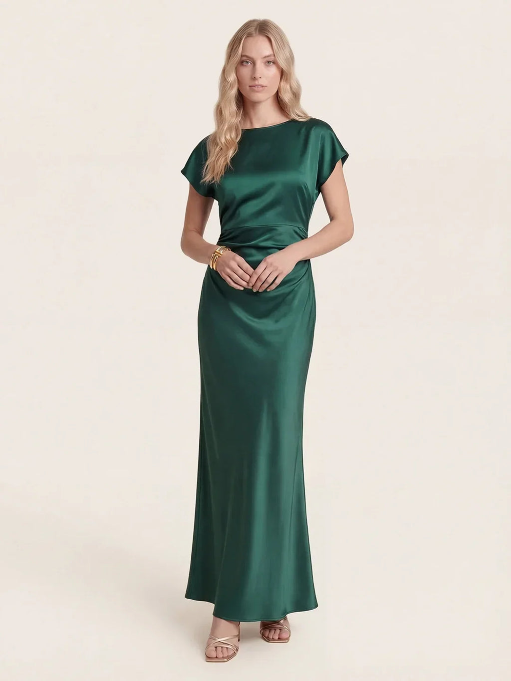 Satin-Maxikleid mit Wasserfall-Ausschnitt und Flügelärmeln
