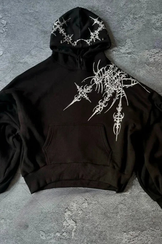 Locker geschnittener Hoodie mit Druck in Schwarz