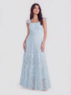 Spitzen-Maxikleid mit eckigem Ausschnitt und Volants