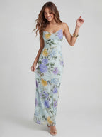 Romantic – Chiffon-Maxikleid mit Wasserfall-Ausschnitt und Blumenmuster