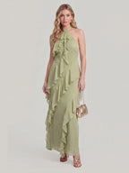 Maxikleid mit Neckholder und Rüschen