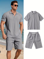 Herren Leinen Polo sowie Shorts Set – Bequem und Lässig für Warme Tage