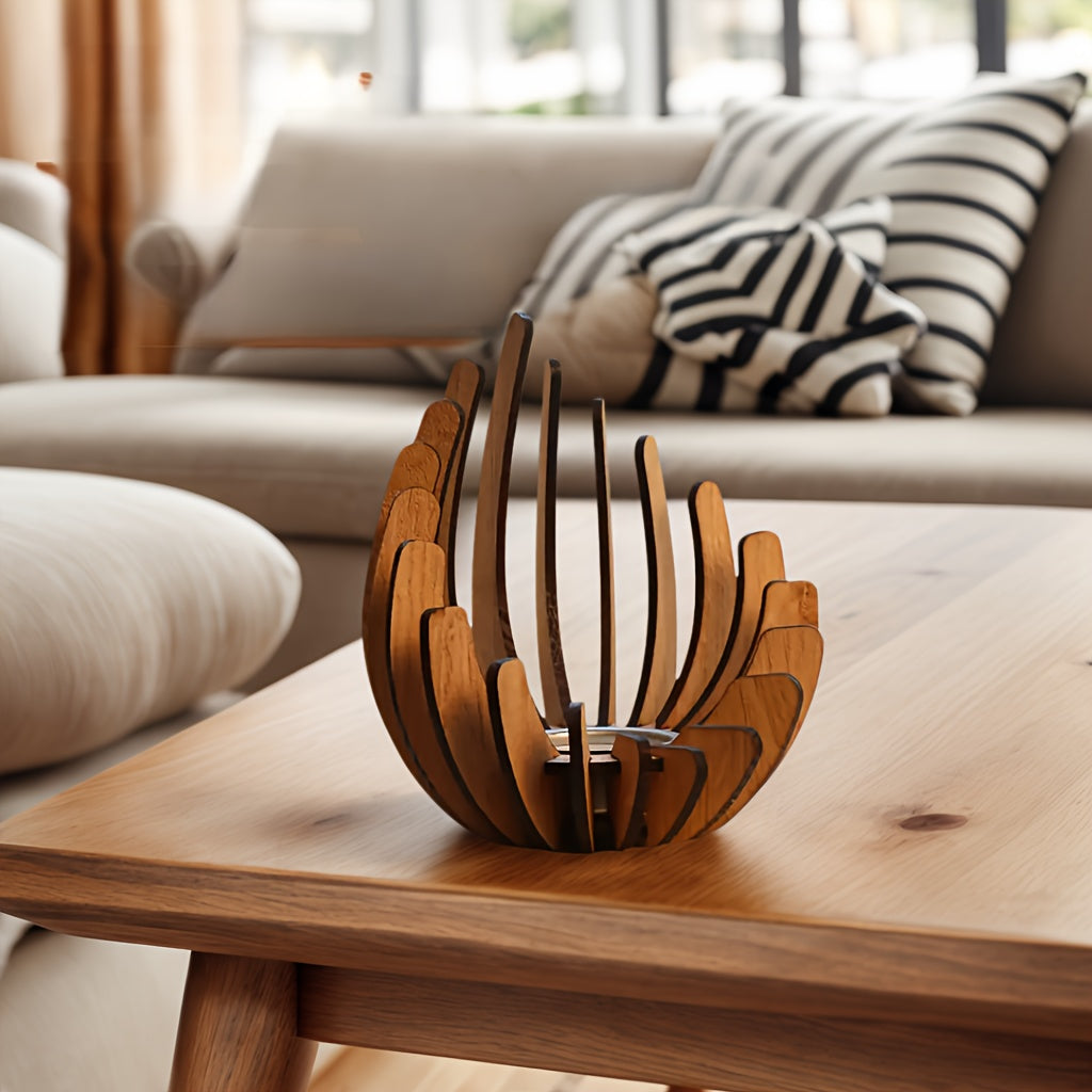 Boho Lotus Kerzenhalter – Handgefertigtes Schichtdesign aus Holz