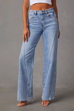 Jeans mit weitem Bein in Blau mit Patchwork