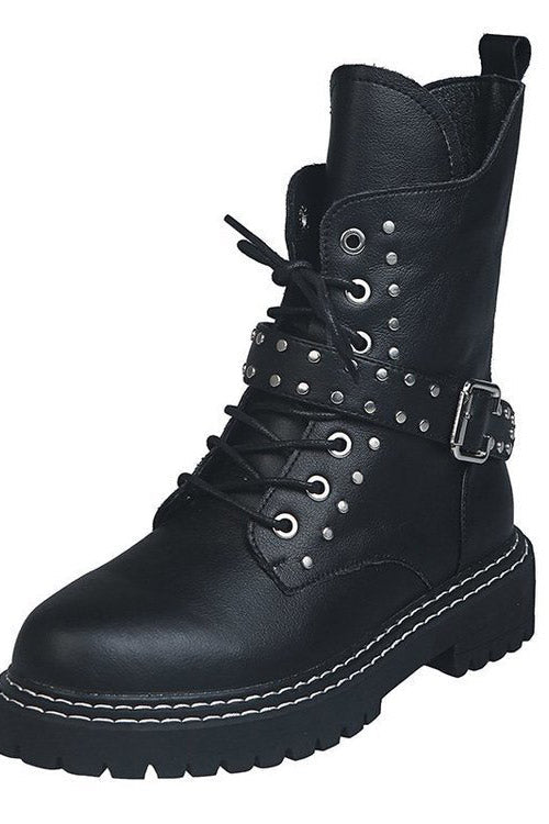 Schnürstiefeletten mit Nieten und Schnallendetail