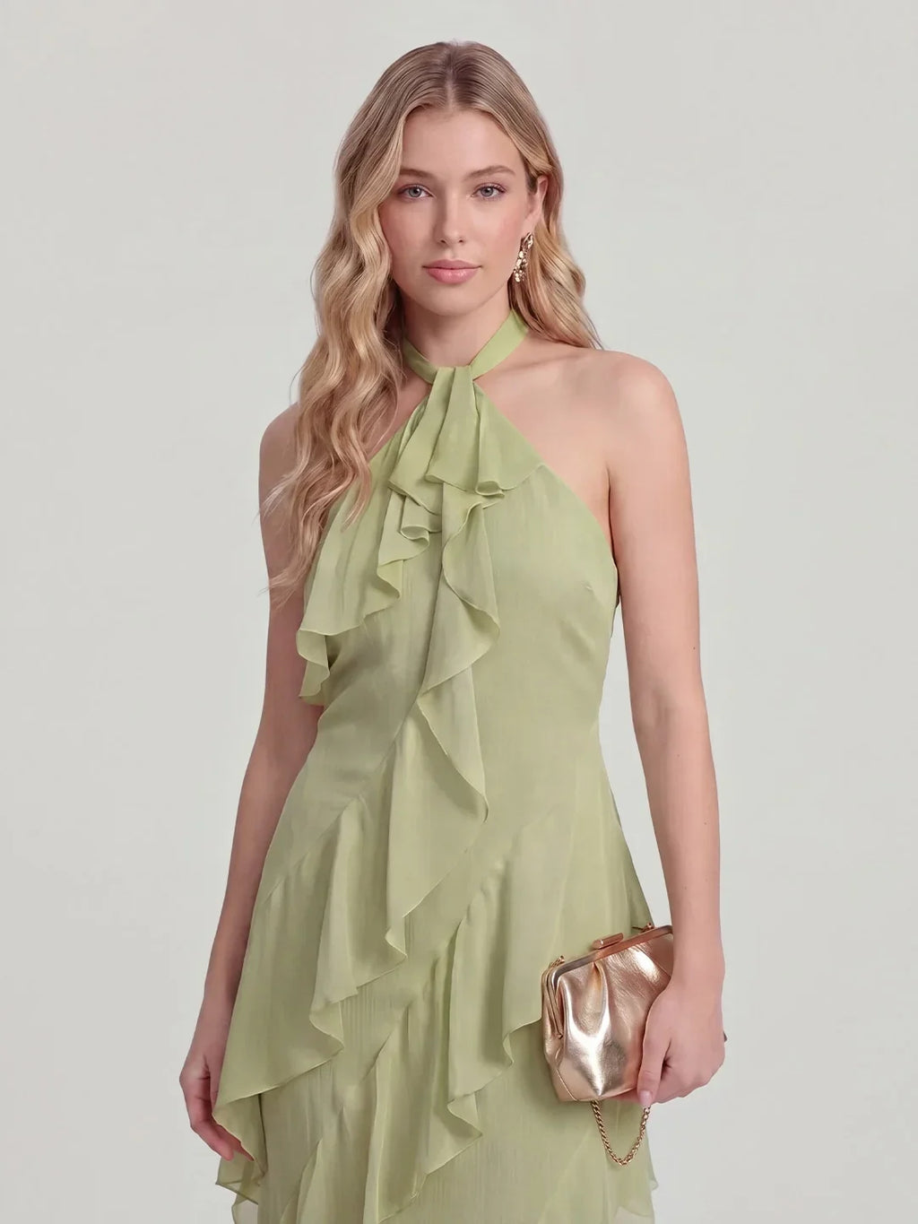 Maxikleid mit Neckholder und Rüschen