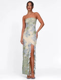 Damen Maxikleid trägerlos mit Blumenmuster und Beinschlitz