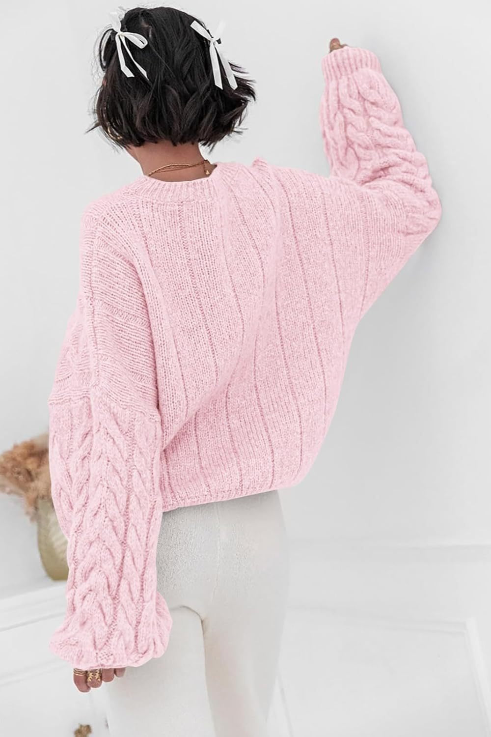 Pullover mit Strickstruktur in Weiß mit Rundhalsausschnitt