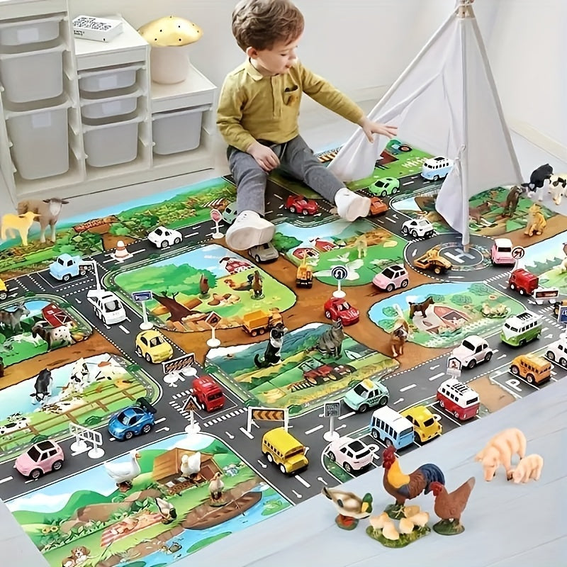 Interaktives Spielteppich-Abenteuer – Entdecke Bauernhof sowie Verkehr mit Spielzeug