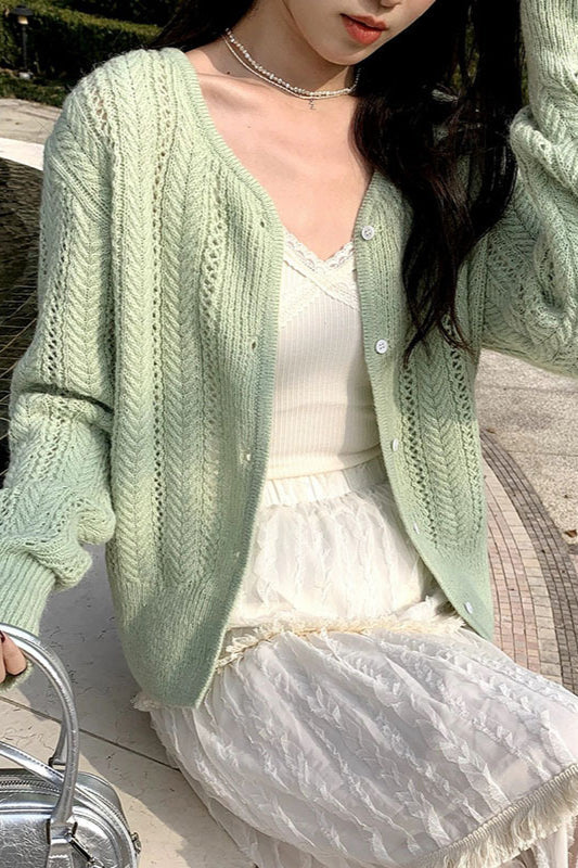 Strickjacke mit Strickstruktur in Grün locker geschnitten