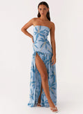 Damen Bandeau-Maxikleid mit Blumenmuster und Beinschlitz