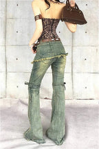 Bootcut-Jeans mit hoher Taille im Used-Look in Blau