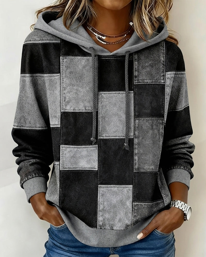 Schicker Langarm-Karierten Kapuzenpullover