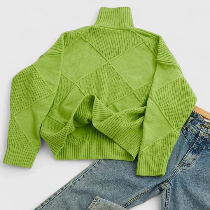 Damen Rollkragenpullover mit geometrischem Strickmuster