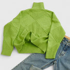 Damen Rollkragenpullover mit geometrischem Strickmuster