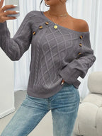 Langärmeliger Pullover Mit Zopfmuster, Lässiger Pullover Mit Rundhalsausschnitt