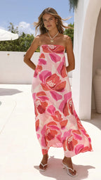 Damen Maxikleid trägerlos mit Blumenmuster