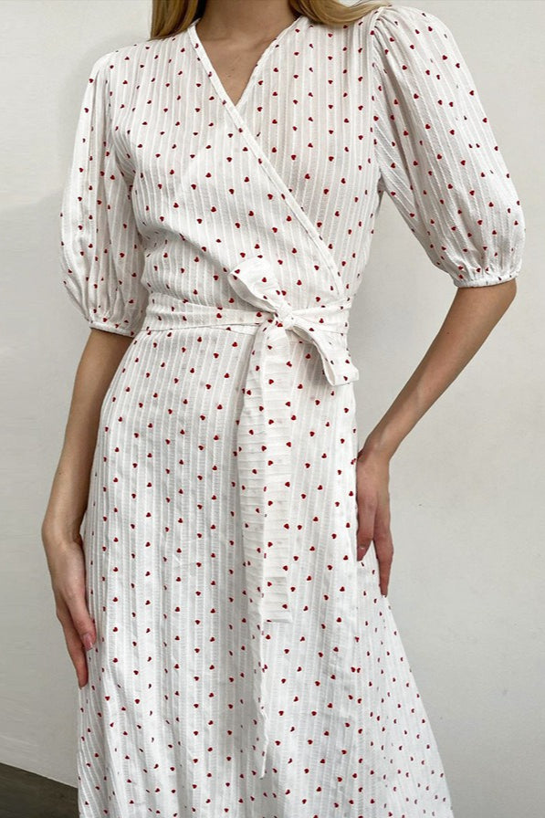 Maxikleid mit V-Ausschnitt, Wickeldesign und Druck