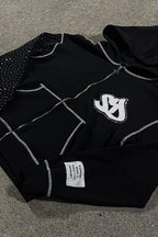 Hoodie mit Reißverschluss und Stickerei in Schwarz