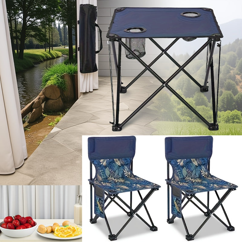 Klappbarer Outdoor Tisch- sowie Stuhlset – Tragbar für Camping & BBQ