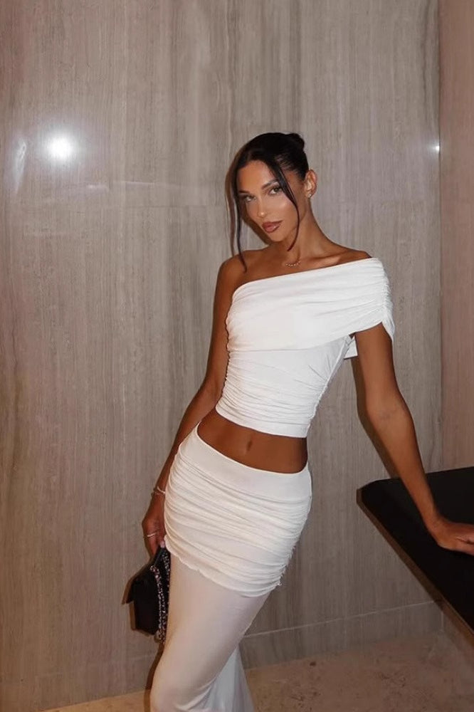 Maxikleid mit hoher Taille in Weiß