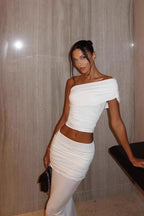 Maxikleid mit hoher Taille in Weiß
