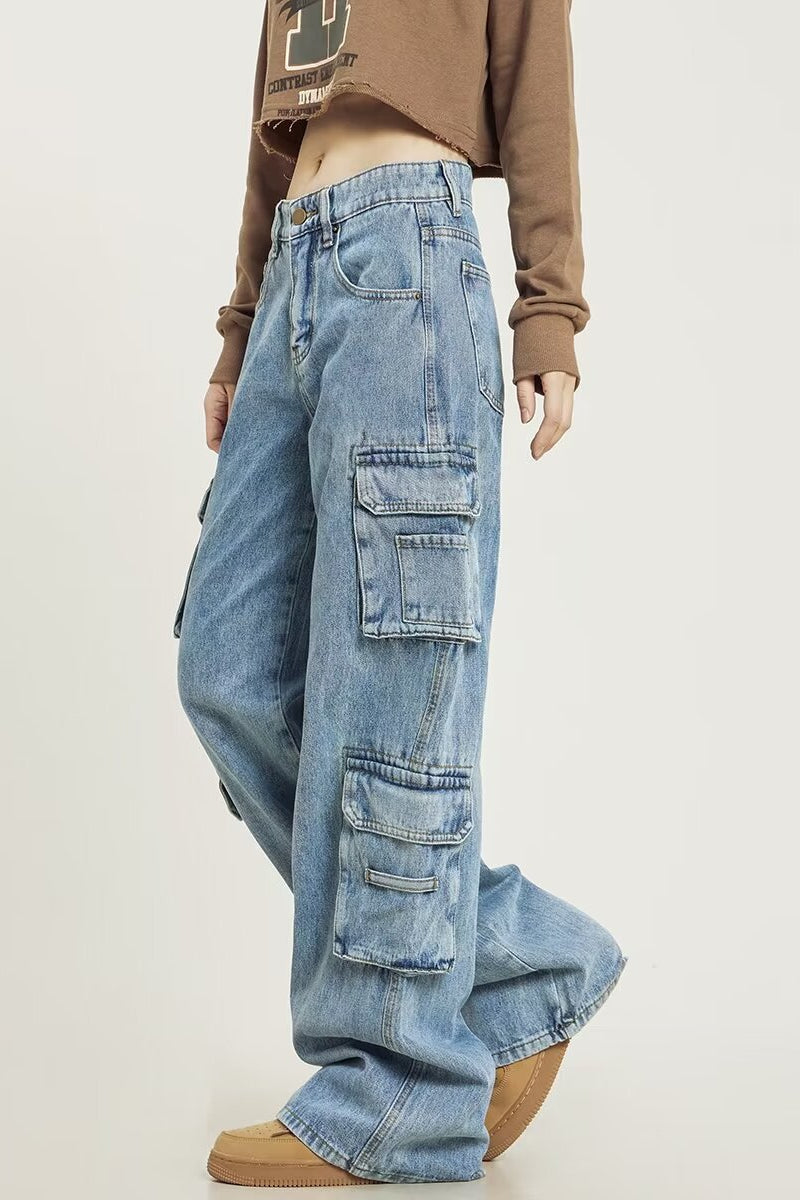 Jeans mit weitem Bein in Blau gerade geschnitten