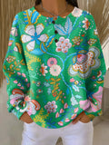 Pullover mit buntem ethnischem Blumenmuster