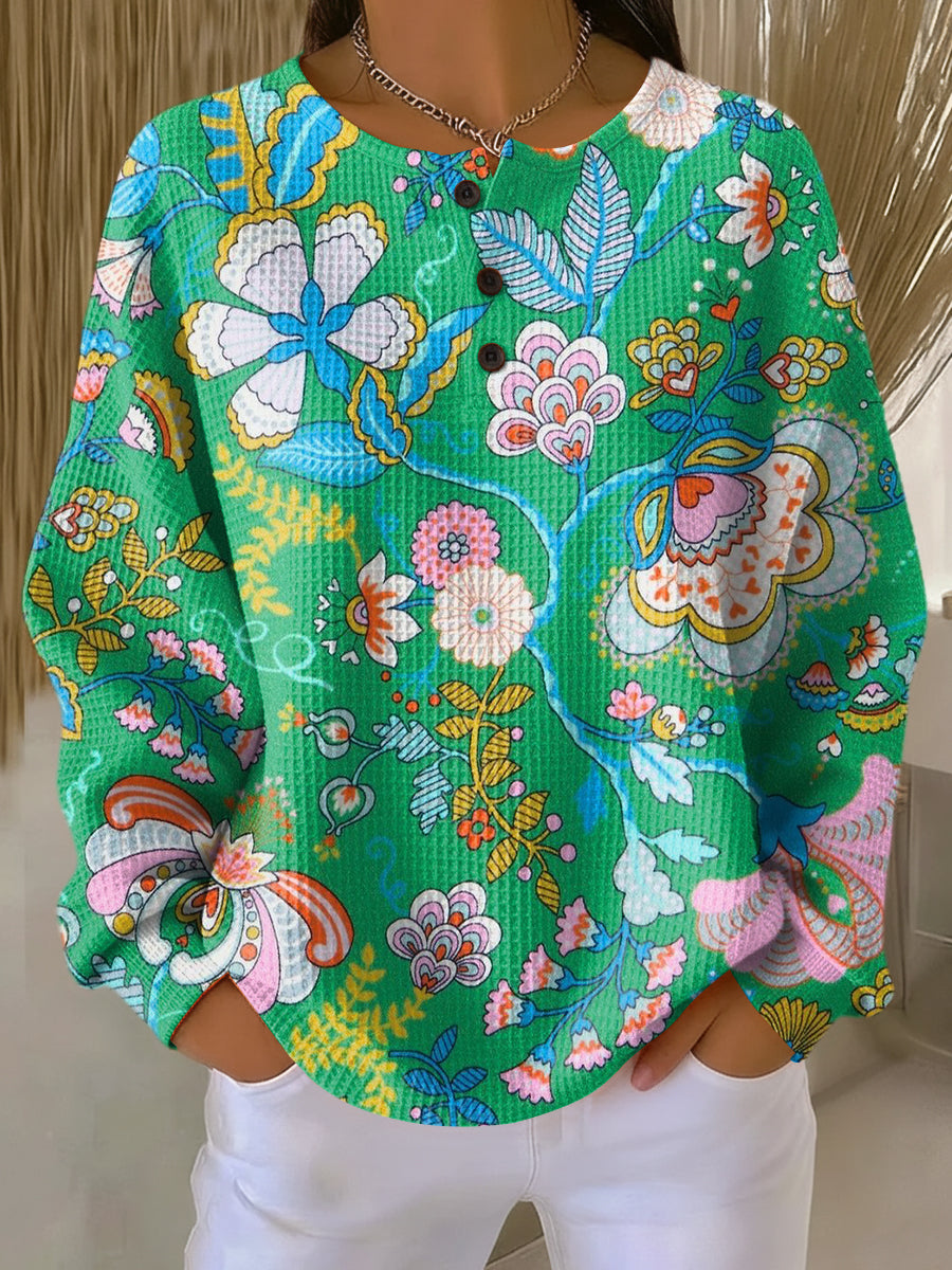 Pullover mit buntem ethnischem Blumenmuster