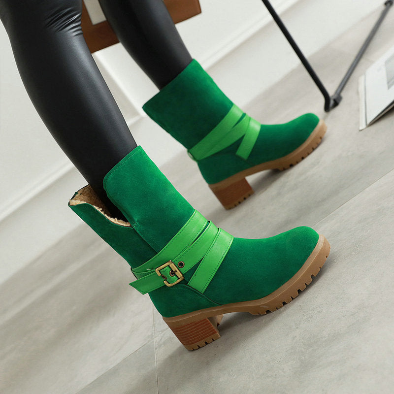 Stiefel in Wildlederoptik mit Blockabsatz