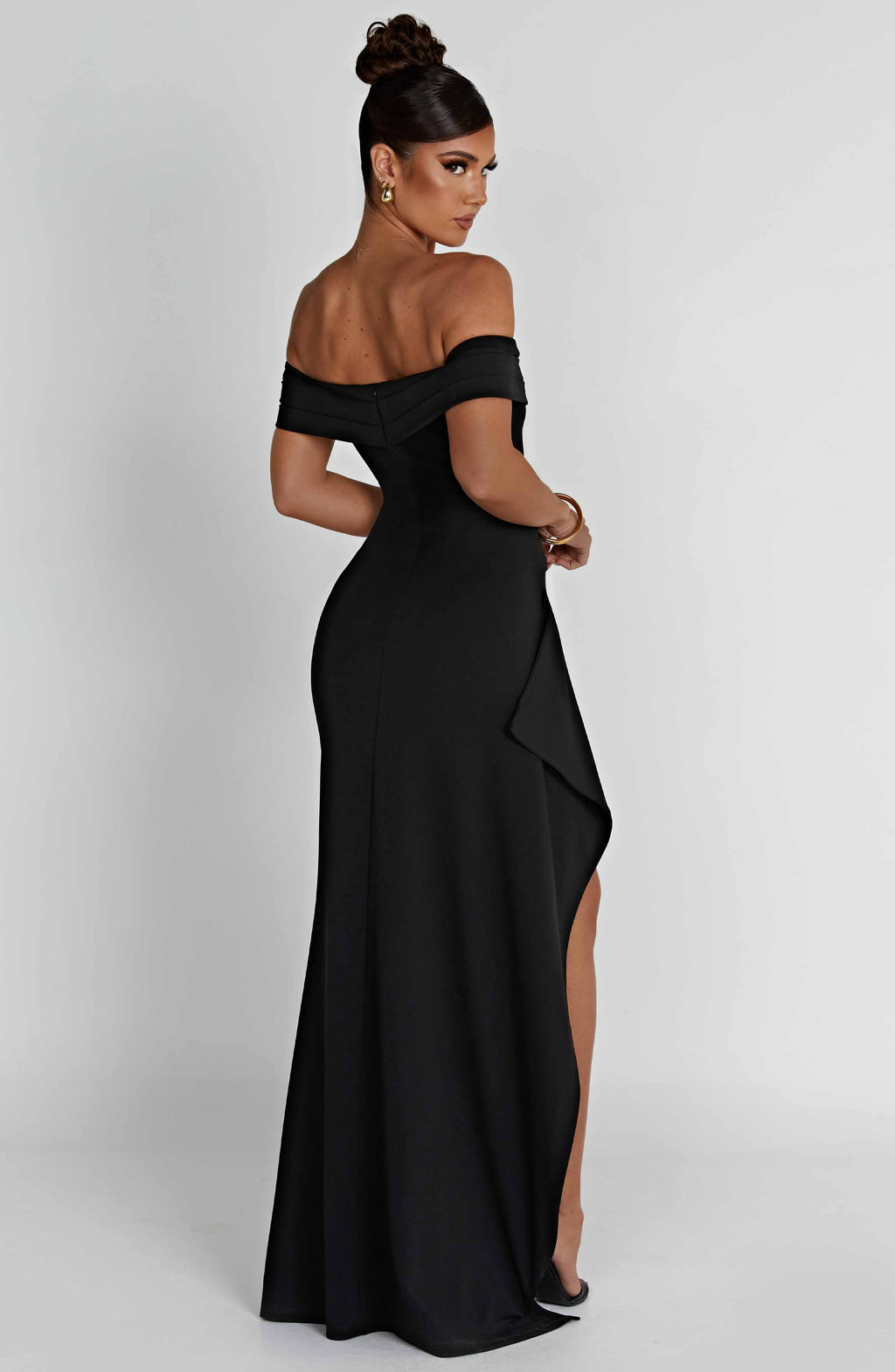 Damen Abendkleid mit schulterfreiem Ausschnitt und Beinschlitz
