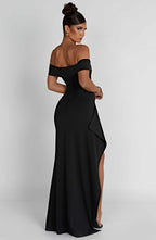 Damen Abendkleid mit schulterfreiem Ausschnitt und Beinschlitz