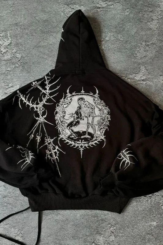 Locker geschnittener Hoodie mit Druck in Schwarz