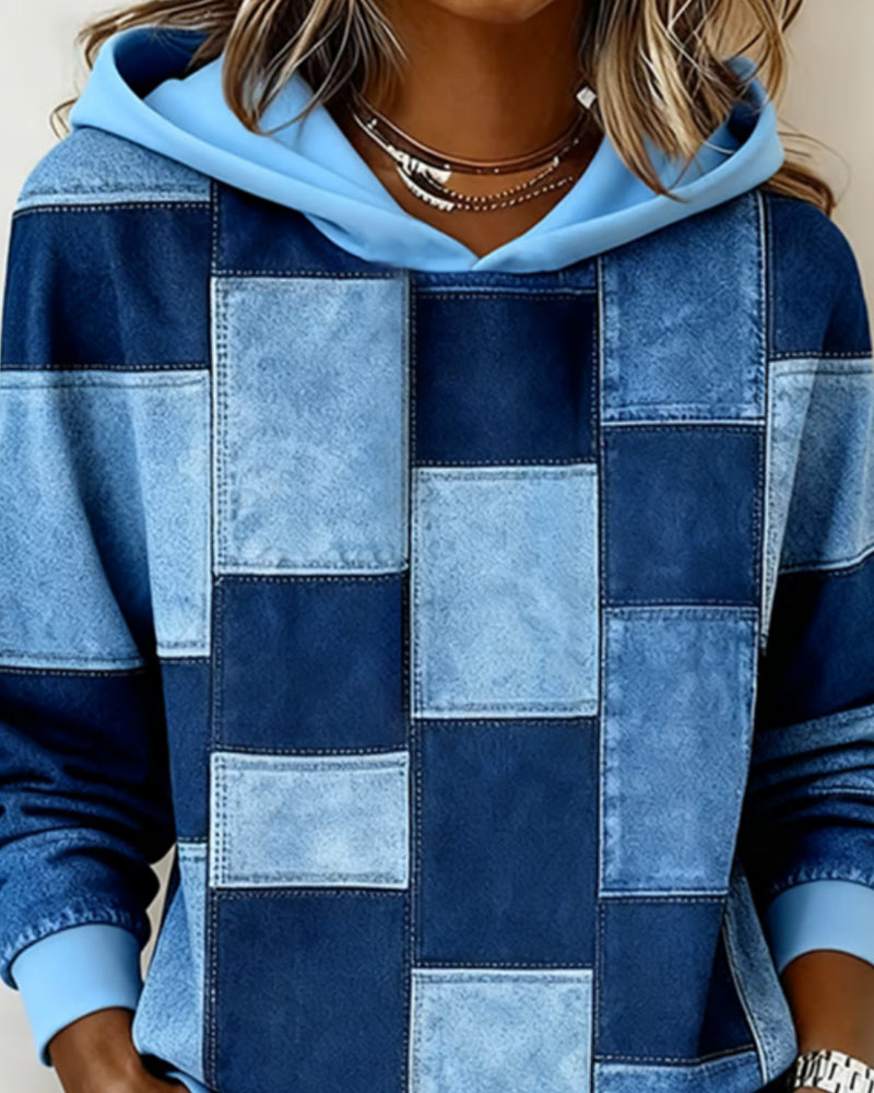 Schicker Langarm-Karierten Kapuzenpullover