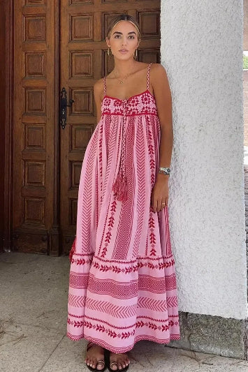 Kleid mit Fransen in Rosa