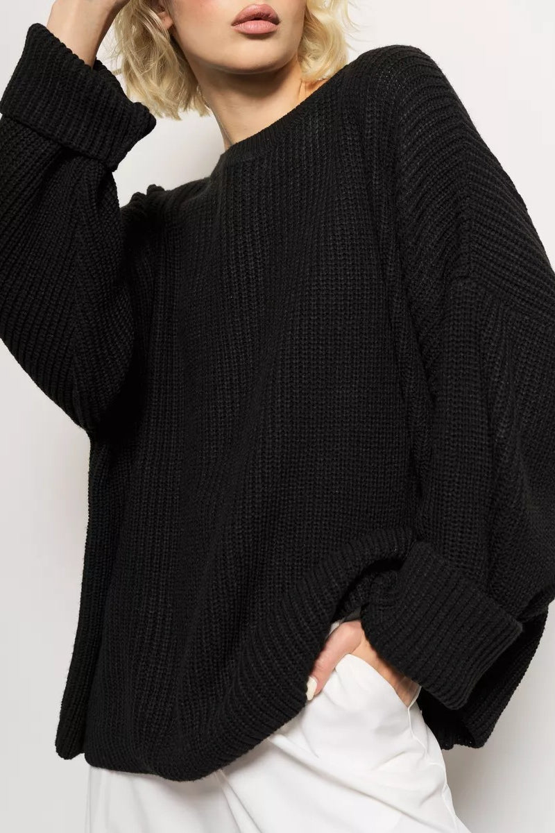 Pullover mit Strickstruktur in Weiß locker geschnitten