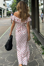 Maxikleid mit A-Linie, Punktemuster und Rüschen
