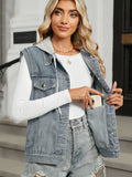 Jeansweste mit Kapuze im Used-Look