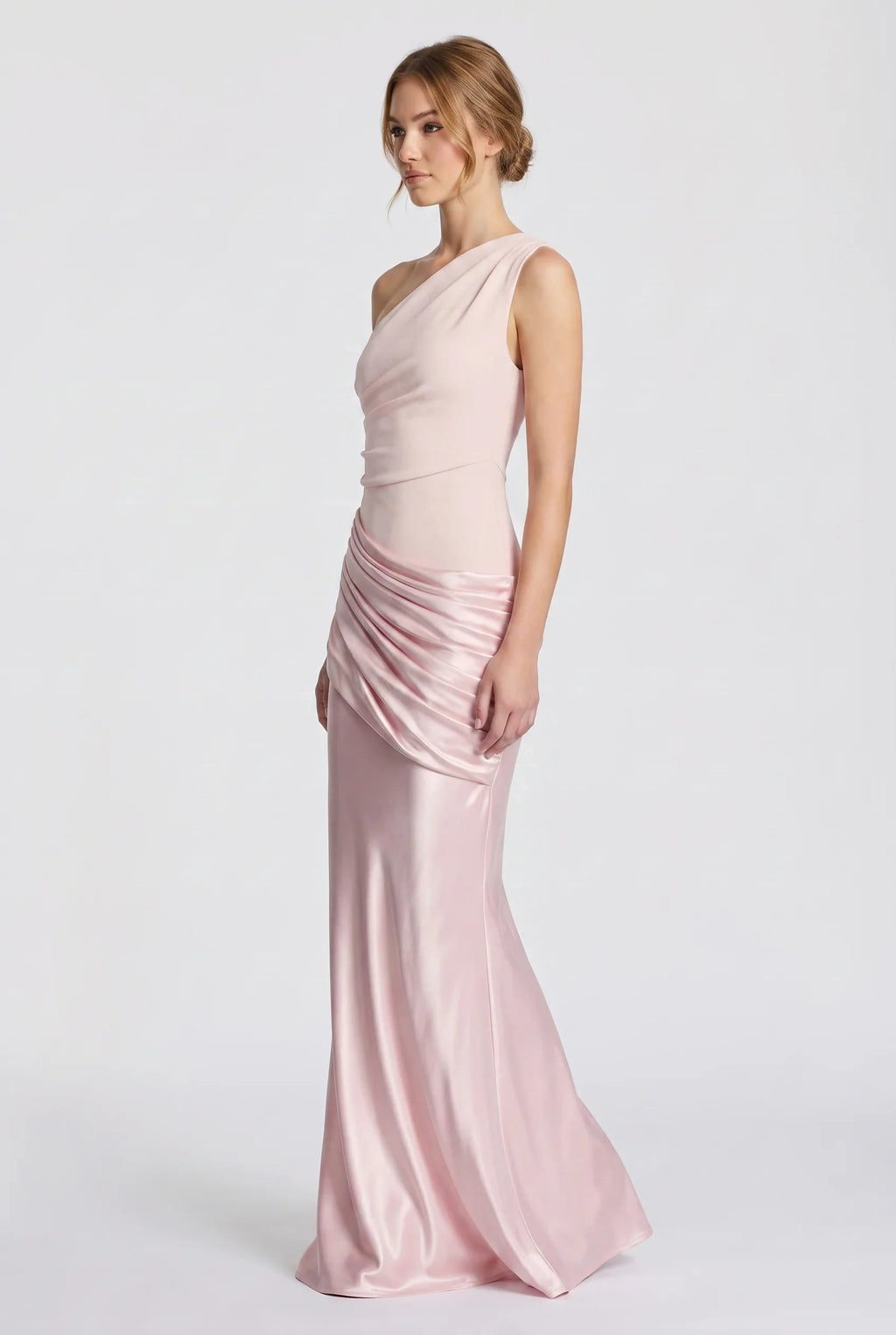 Damen One-Shoulder-Maxikleid mit Satin-Drapierung