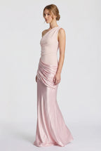 Damen One-Shoulder-Maxikleid mit Satin-Drapierung