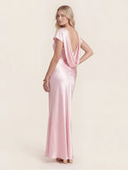 Satin-Maxikleid mit Wasserfall-Ausschnitt und Flügelärmeln